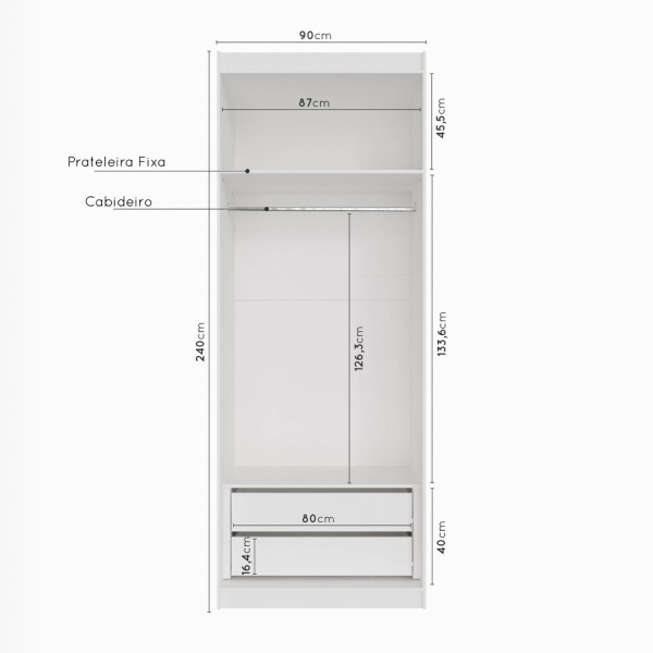 Encontraproduto.com.br - Guarda-Roupa Modulado 2 Portas Americanas com Cabideiro e 2 Gavetas Hera CabeCasa MadeiraMadeira Branco Geada