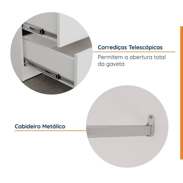Encontraproduto.com.br - Guarda-Roupa Modulado 2 Portas Americanas com Cabideiro e 2 Gavetas Hera CabeCasa MadeiraMadeira Branco Geada