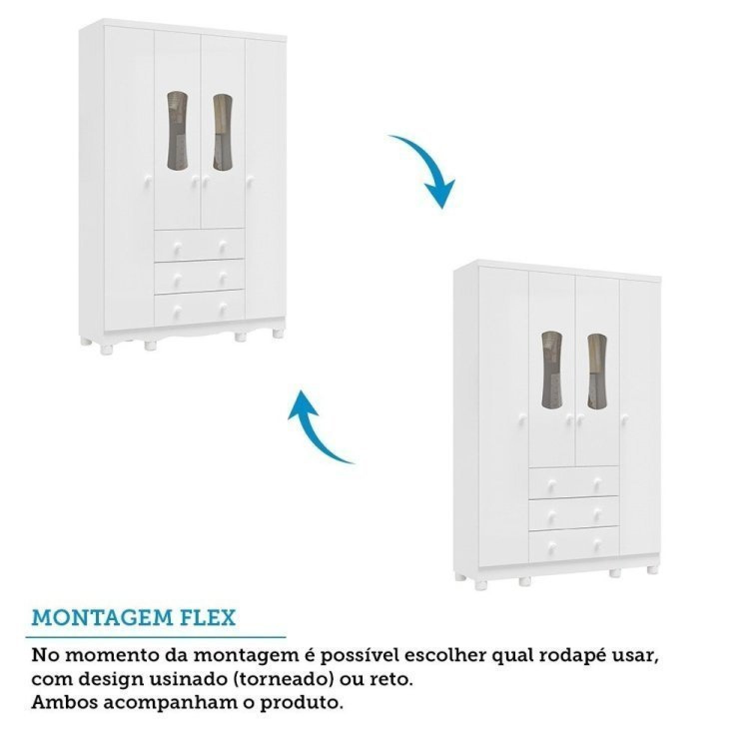 Encontraproduto.com.br - Quarto de Bebê Guarda Roupas 4 Portas com 3 Gavetas e Berço 100% Mdf Lana Branco Brilho