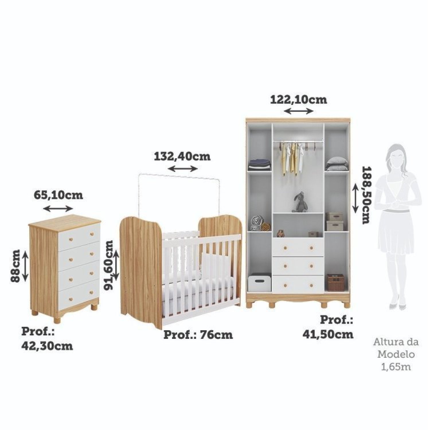 Encontraproduto.com.br - Quarto De Bebê Completo Guarda Roupas 4 Portas Janeladas Cômoda Com 4 Gavetas E Berço 100% Mdf Lana Branco