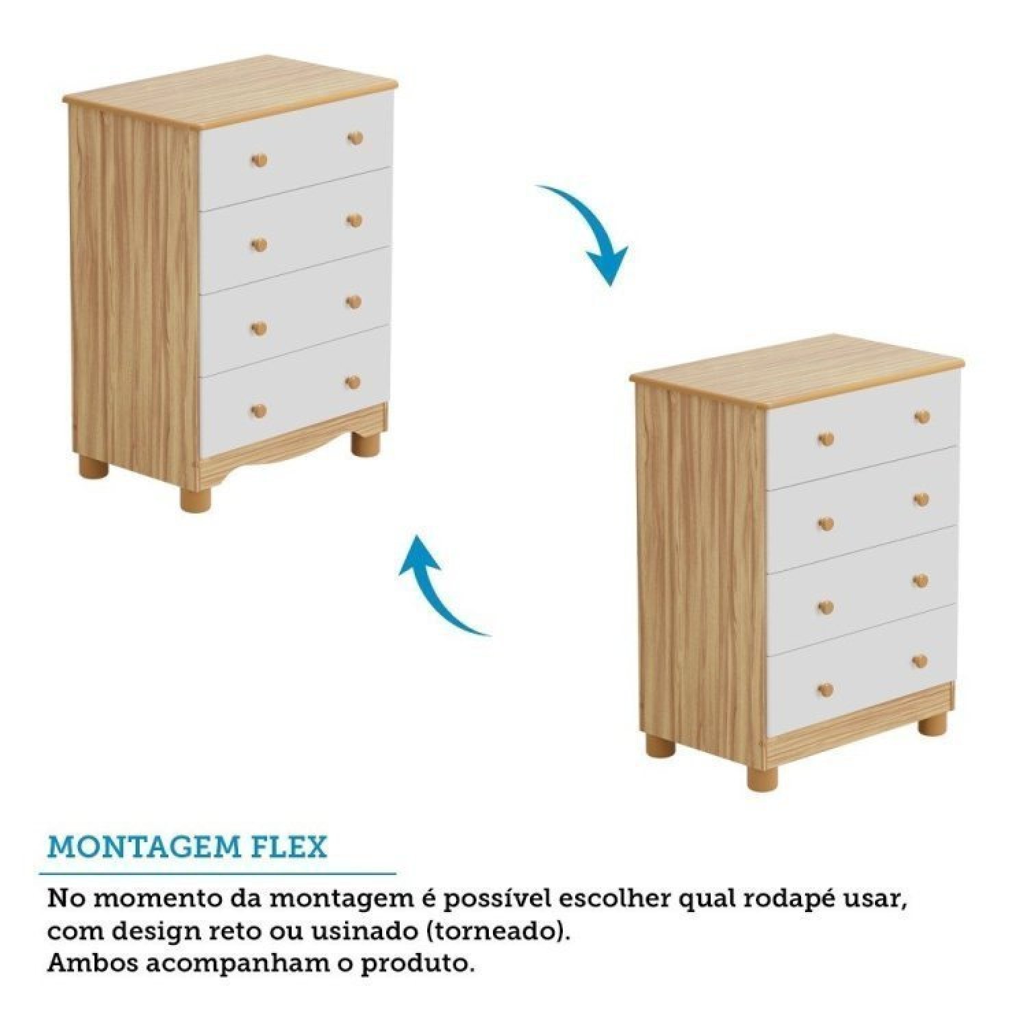 Encontraproduto.com.br - Quarto de Bebê com Cômoda 4 Gavetas e Berço Mimo 100% Mdf Branco Brilho/Amêndoa