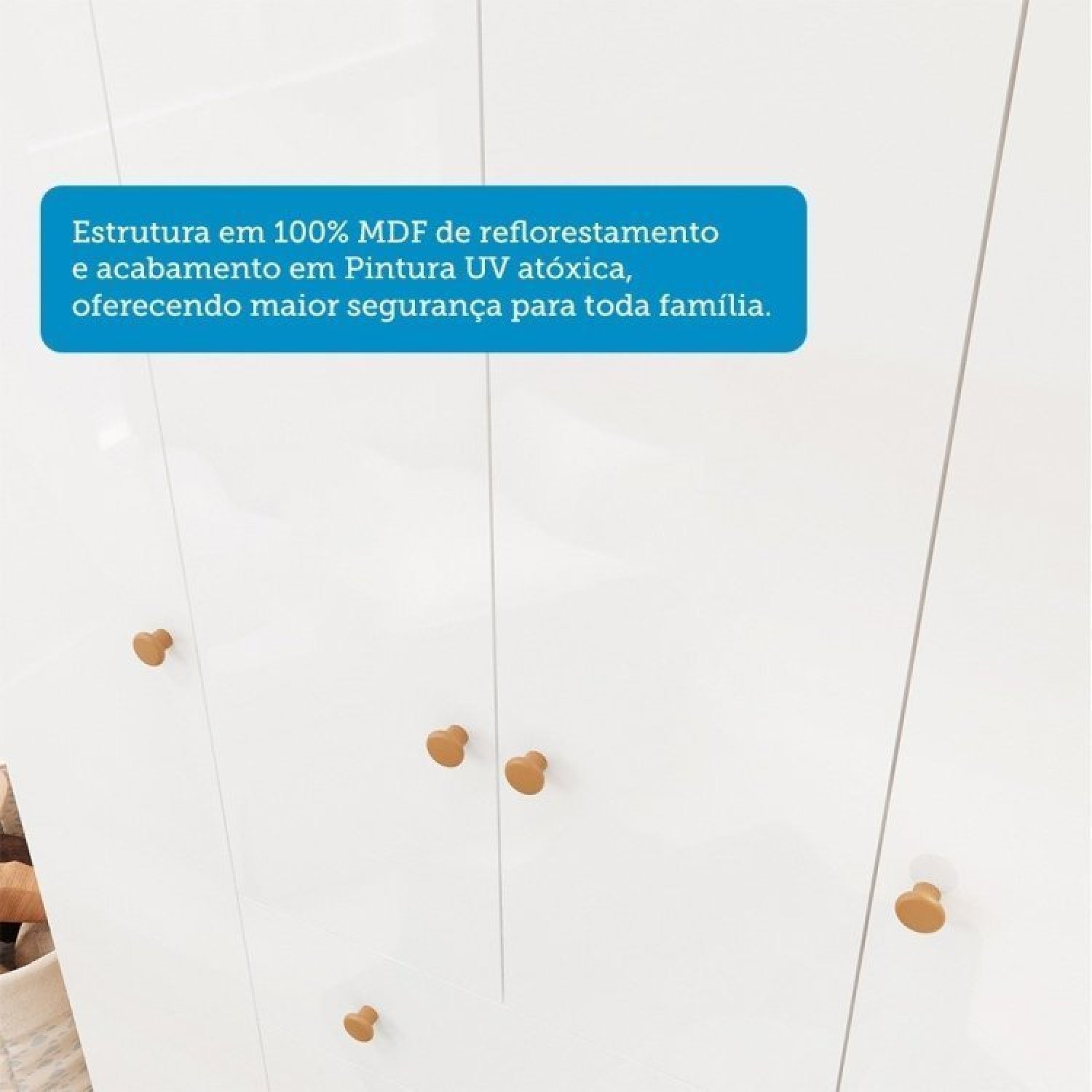 Encontraproduto.com.br - Quarto De Bebê Com Guarda Roupas 4 Portas E Berço Com Rodízio Mimo 100% Mdf Branco Brilho/amêndoa