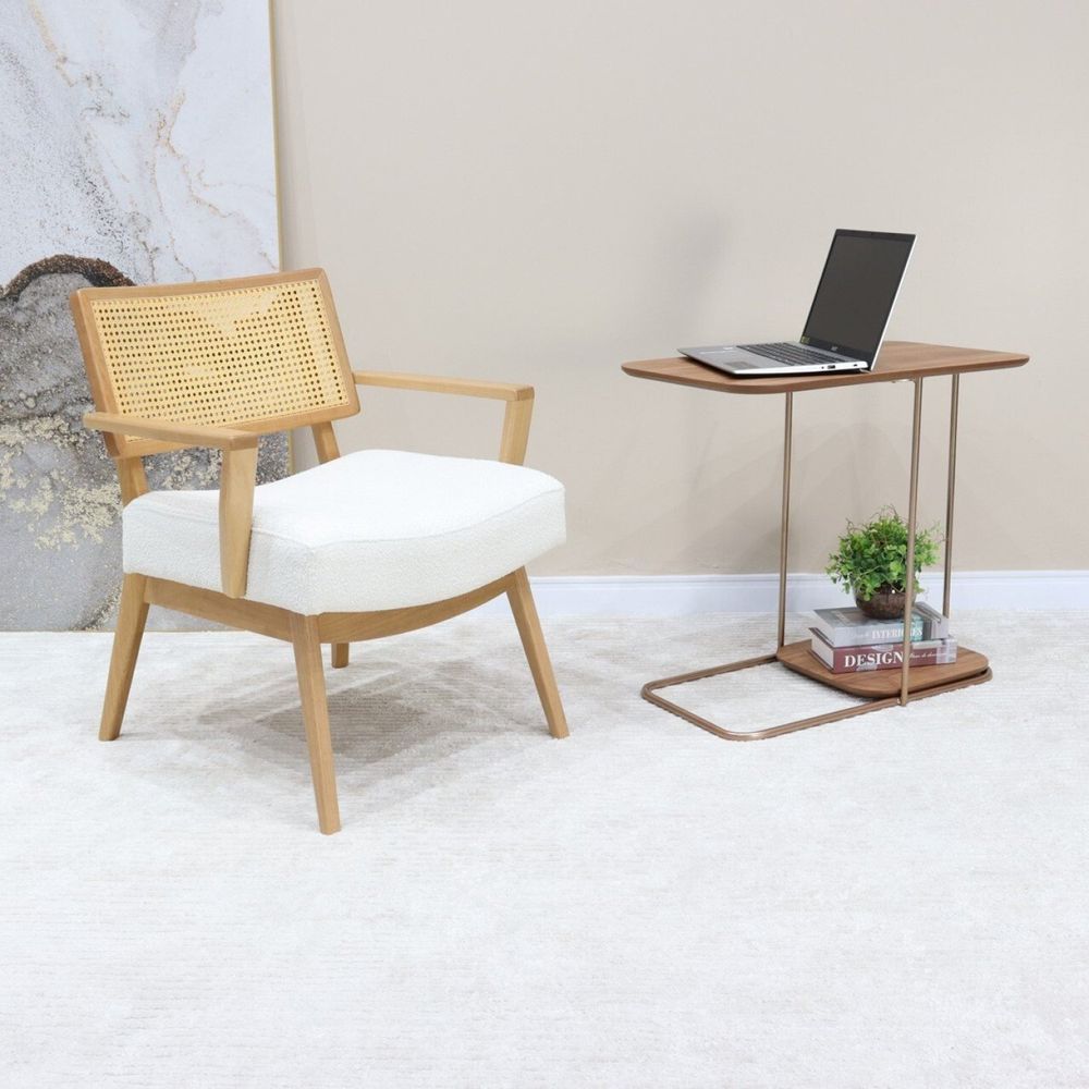 Mesa Apoio Sofá Onix Metal E Madeira Amêndoa-cobre