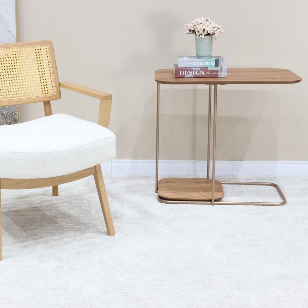 Encontraproduto.com.br - Mesa Apoio Sofá Onix Metal E Madeira Amêndoa-cobre