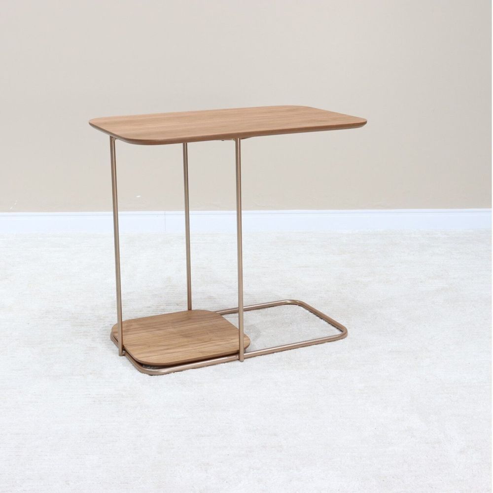 Encontraproduto.com.br - Mesa Apoio Sofá Onix Metal E Madeira Amêndoa-cobre
