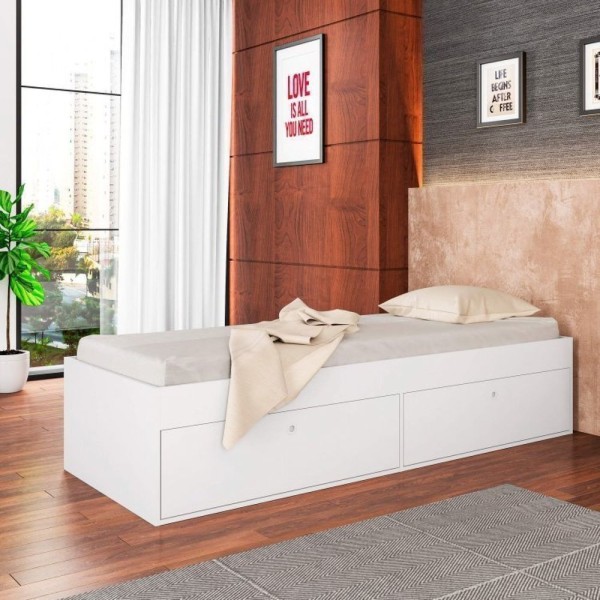 Encontraproduto.com.br - Quarto Juvenil Com Cama Guarda Roupas E Mesa De Cabeceira 80 Tókio Branco