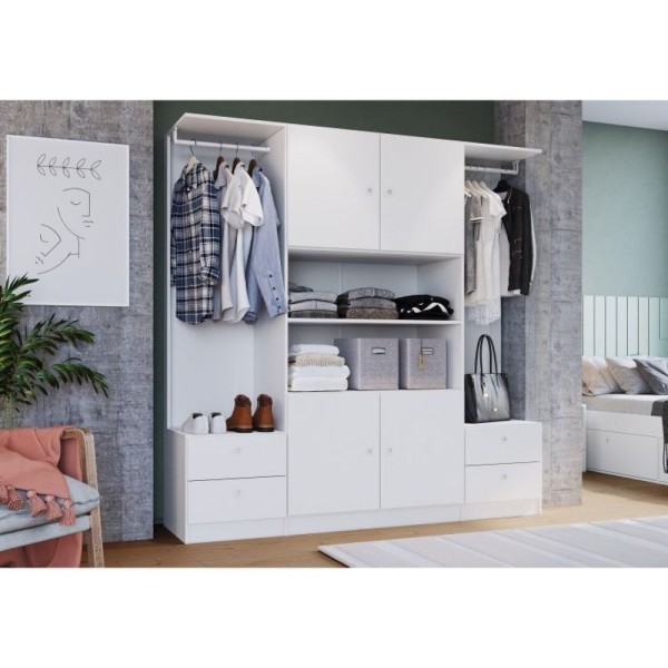 Encontraproduto.com.br - Quarto Juvenil Com Cama Guarda Roupas E Mesa De Cabeceira 80 Tókio Branco