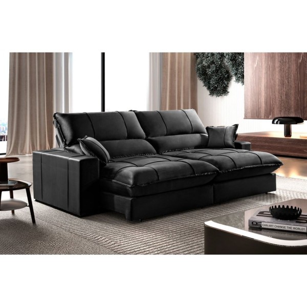 Sofá Retrátil E Reclinável 3 Lugares 170cm Com Molas Ensacadas E Pillow Top Eros Preto