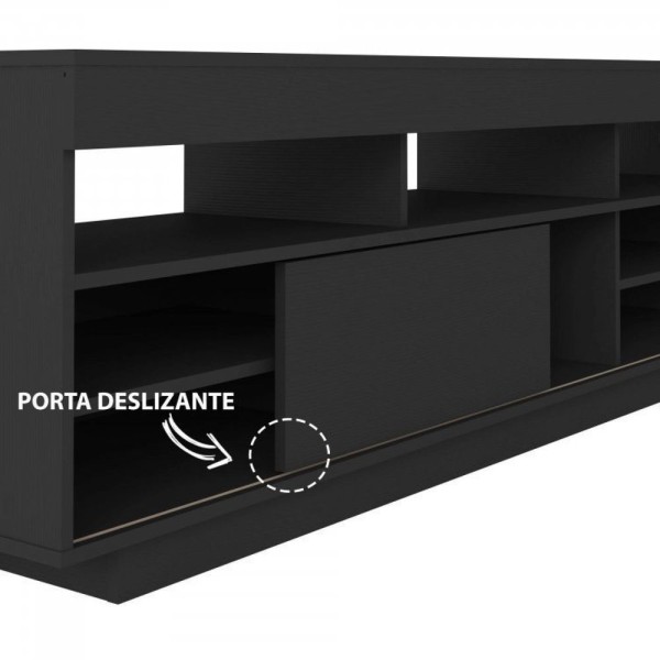 Encontraproduto.com.br - Conjunto Sala De Estar Rack Com Painel Para Tv Até 60 Pol Com Mesa De Centro E Mesa De Apoio Treviso Preto