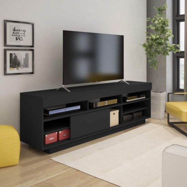Encontraproduto.com.br - Conjunto Sala De Estar Rack Com Painel Para Tv Até 60 Pol Com Mesa De Centro E Mesa De Apoio Treviso Preto