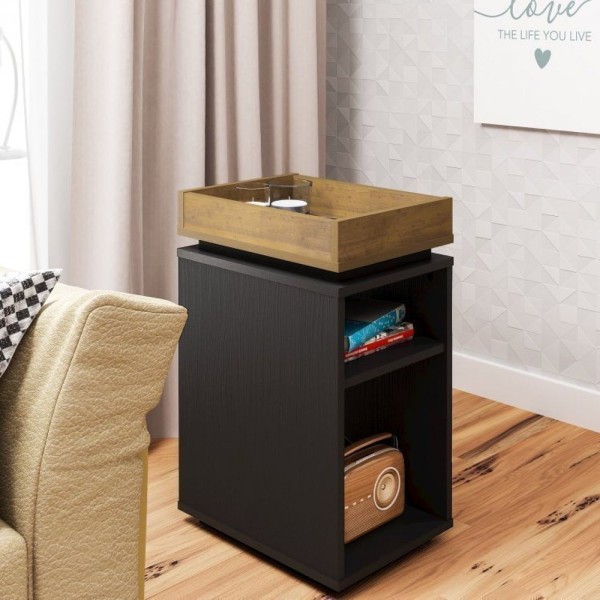Encontraproduto.com.br - Conjunto Sala De Estar Rack Com Painel Para Tv Até 60 Pol Com Mesa De Centro E Mesa De Apoio Treviso Preto