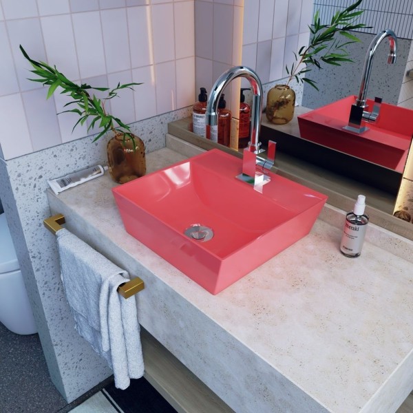 Encontraproduto.com.br - Kit Cuba Aq33 Volcano Com Torneira Luxo E Válvula Botão Com Sifão E Flexível Rosa