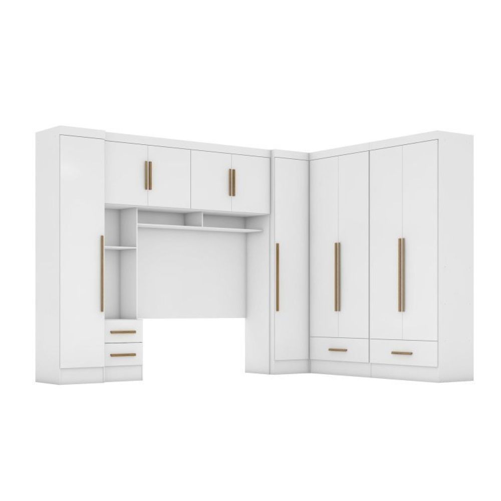 Quarto De Casal Completo 5 Peças 6 Portas 4 Gavetas Com Maleiro Smart Plus Branco