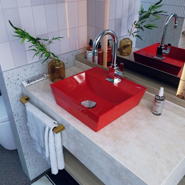 Kit Cuba Aq33 Volcano Com Torneira Luxo E Válvula Click Com Sifão E Flexível Vermelho