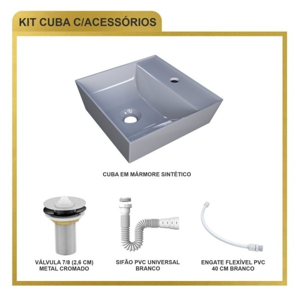 Encontraproduto.com.br - Kit Cuba Aq33 Volcano Com Válvula Metal E Sifão Com Flexível Cinza