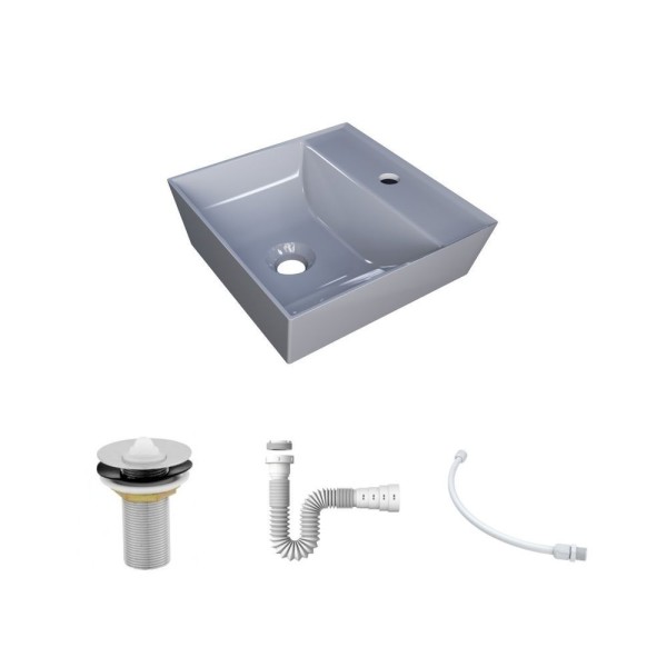 Encontraproduto.com.br - Kit Cuba Aq33 Volcano Com Válvula Metal E Sifão Com Flexível Cinza