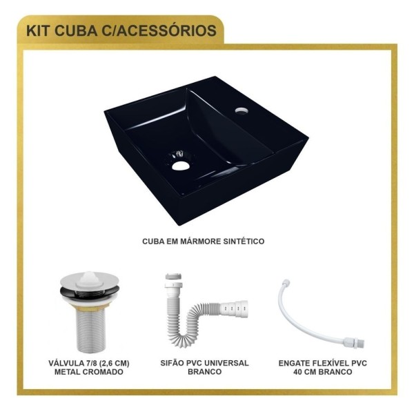 Encontraproduto.com.br - Kit Cuba Aq33 Volcano Com Válvula Metal E Sifão Com Flexível Preto