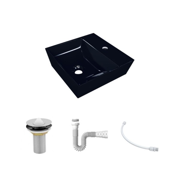 Encontraproduto.com.br - Kit Cuba Aq33 Volcano Com Válvula Metal E Sifão Com Flexível Preto