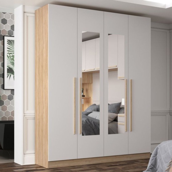Encontraproduto.com.br - Quarto Modulado 3 Guarda Roupas 2 Mesas De Cabeceira 1 Módulo Ponte Aéreo San Diego Moveis Sul Aveiro Oak/cinza Urbano