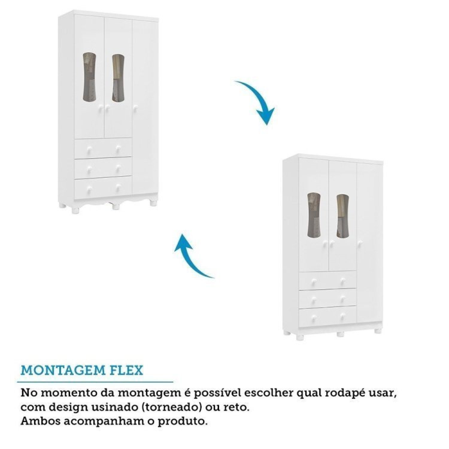 Encontraproduto.com.br - Quarto de Bebê com Guarda Roupas 3 Portas 3 Gavetas e Berço Espresso Móveis Branco Brilho