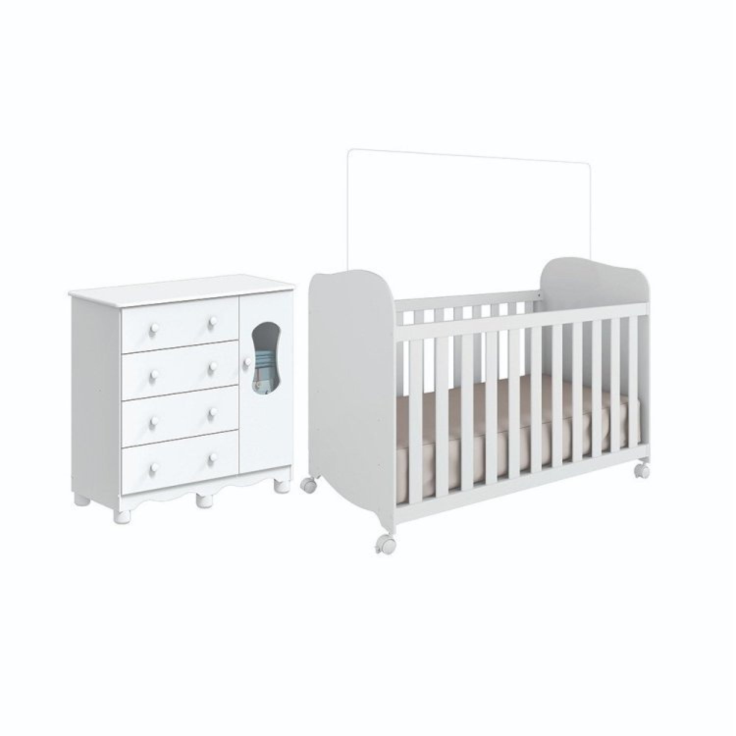 Encontraproduto.com.br - Quarto De Bebê Cômoda 1 Porta Com Janela E 4 Gavetas E Berço Espresso Móveis Branco Brilho