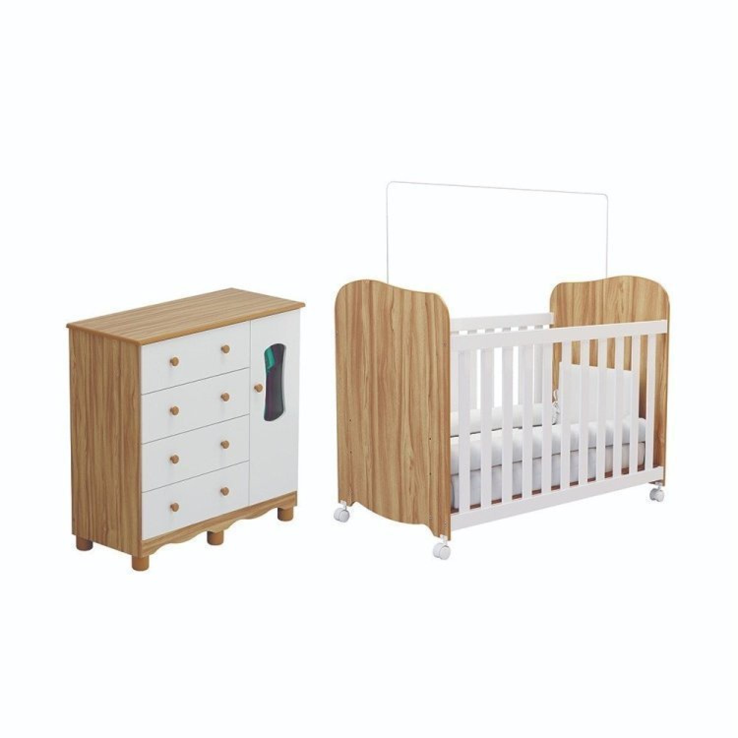 Encontraproduto.com.br - Quarto De Bebê Cômoda 1 Porta Com Janela E 4 Gavetas E Berço Espresso Móveis Branco Brilho/amêndoa