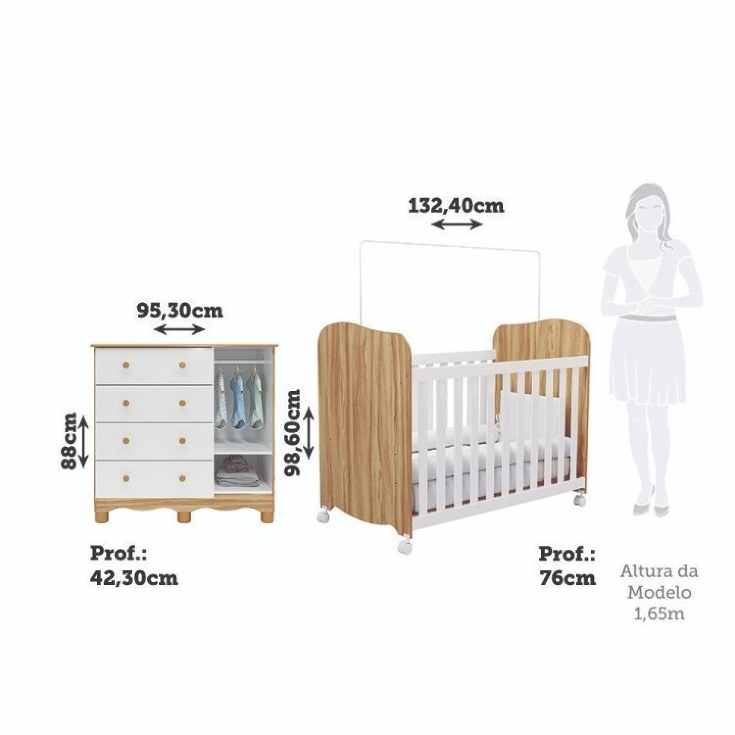 Encontraproduto.com.br - Quarto De Bebê Cômoda 1 Porta Com Janela E 4 Gavetas E Berço Espresso Móveis Branco Brilho/amêndoa