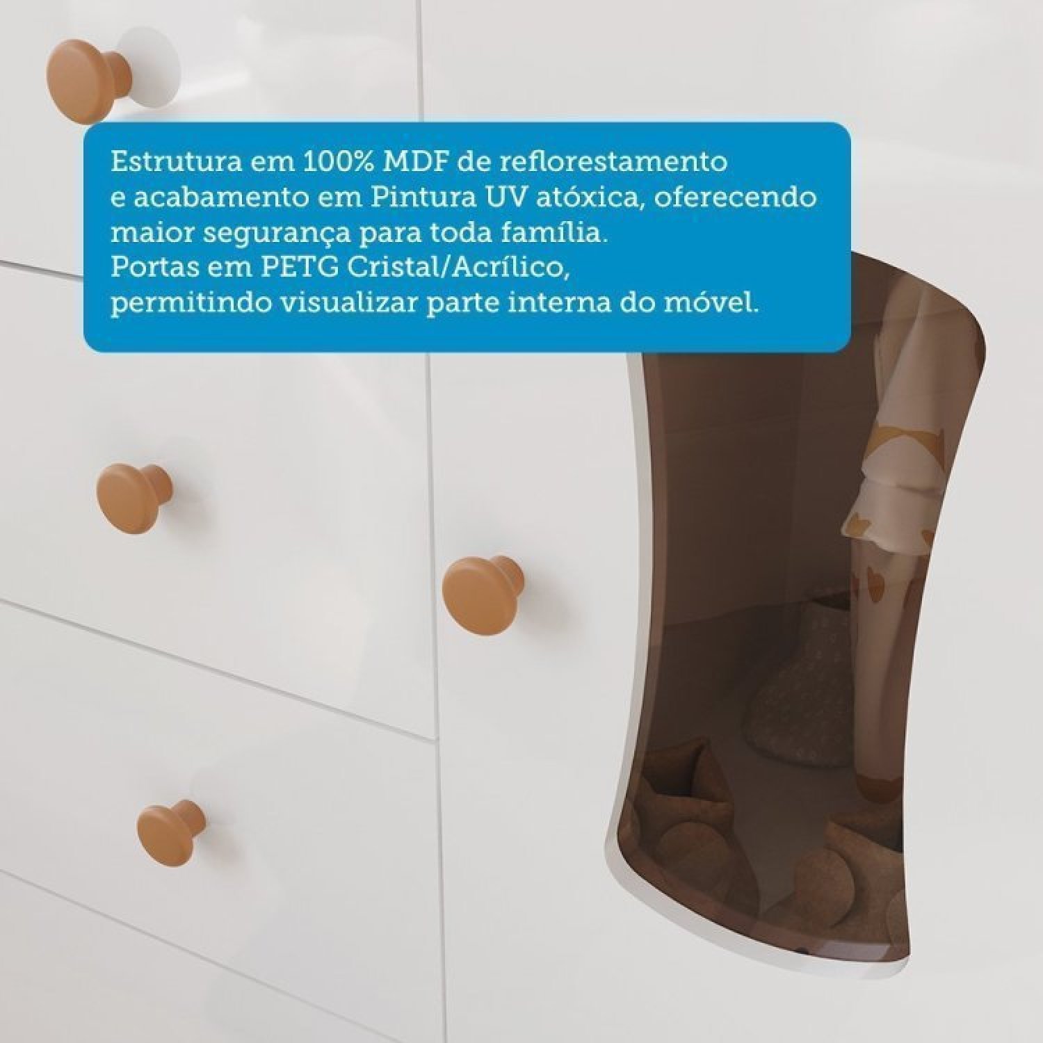 Encontraproduto.com.br - Quarto De Bebê Cômoda 1 Porta Com Janela E 4 Gavetas E Berço Espresso Móveis Branco Brilho/amêndoa