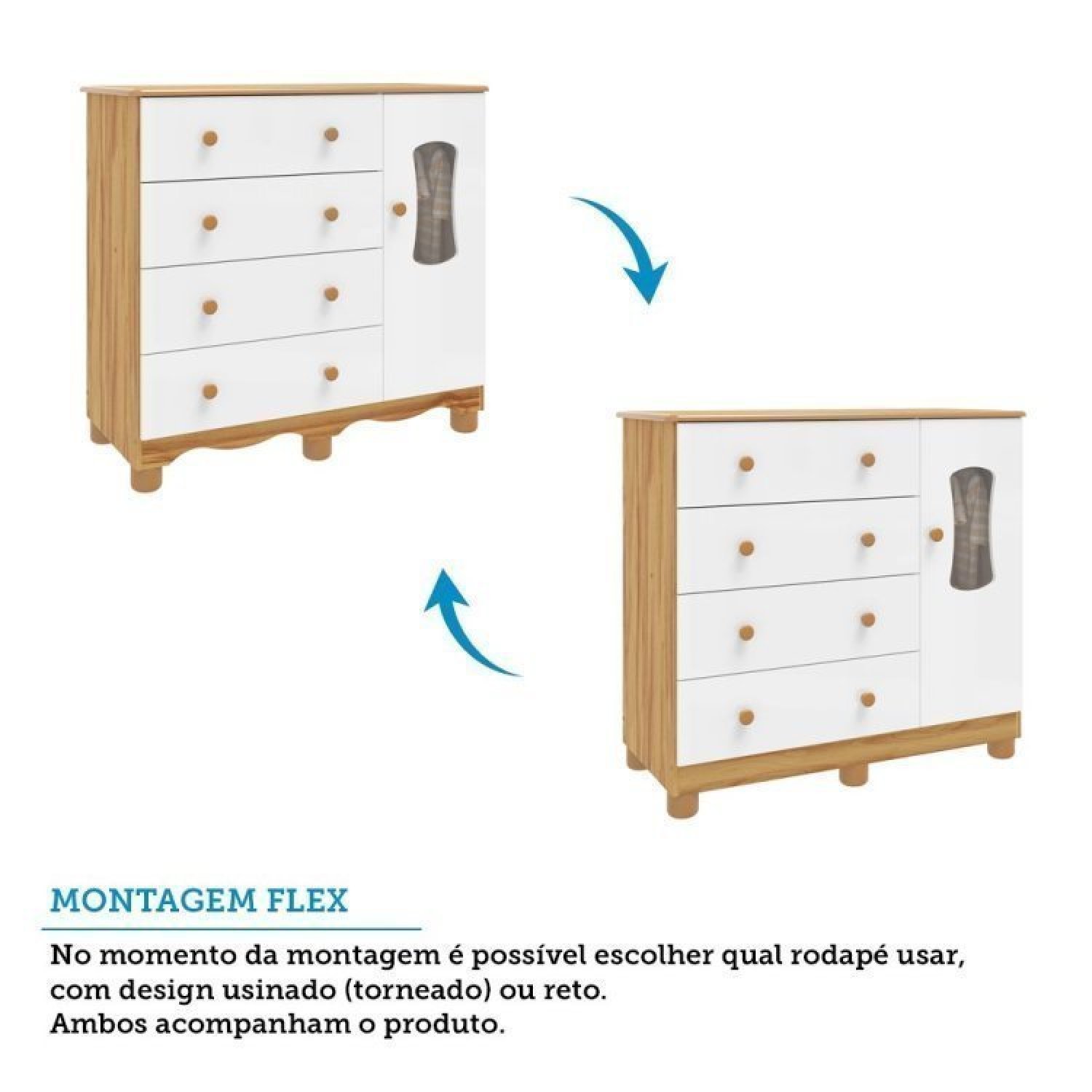 Encontraproduto.com.br - Quarto De Bebê Cômoda 1 Porta Com Janela E 4 Gavetas E Berço Espresso Móveis Branco Brilho/amêndoa