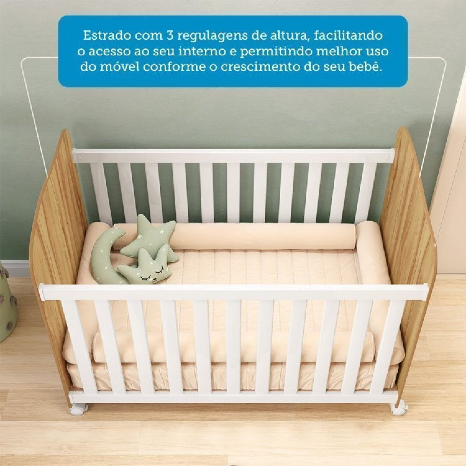 Encontraproduto.com.br - Quarto De Bebê Cômoda 1 Porta Com Janela E 4 Gavetas E Berço Espresso Móveis Branco Brilho/amêndoa