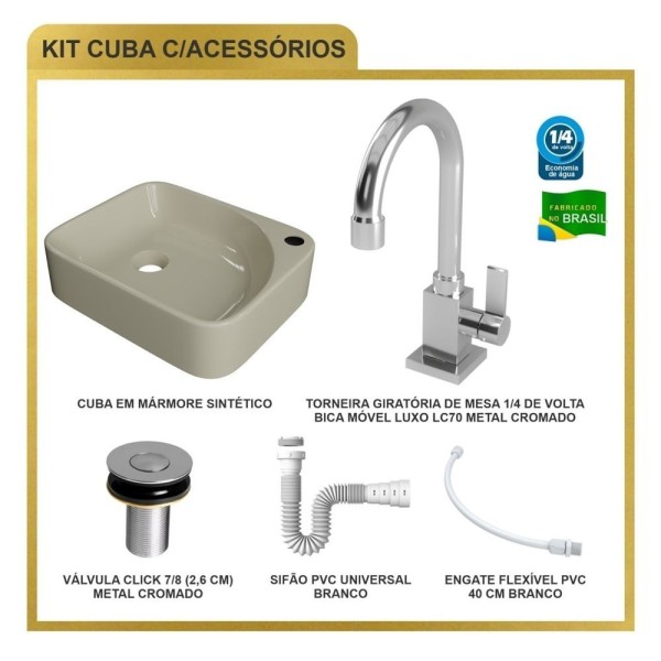 Encontraproduto.com.br - Kit Cuba Ro36 Cross Com Torneira Luxo E Válvula Botão Com Sifão E Flexível Bege