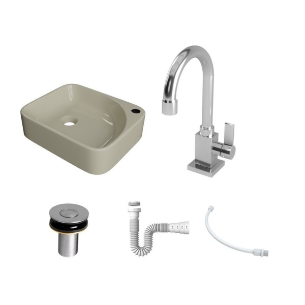 Encontraproduto.com.br - Kit Cuba Ro36 Cross Com Torneira Luxo E Válvula Botão Com Sifão E Flexível Bege