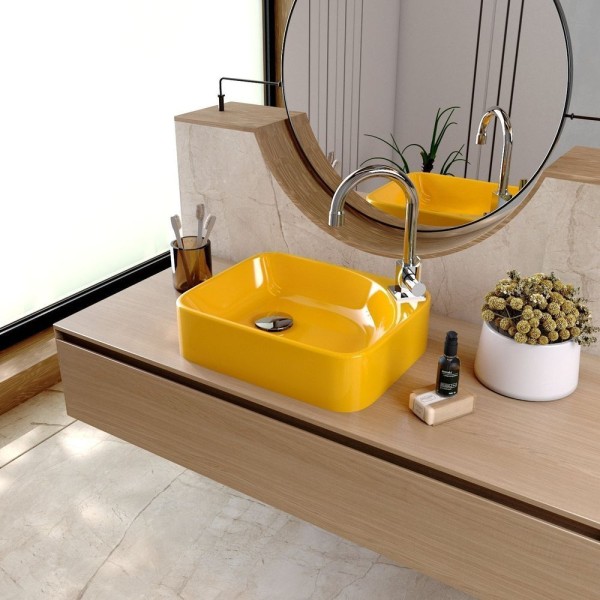 Encontraproduto.com.br - Kit Cuba Ro36 Cross Com Torneira Luxo E Válvula Click Com Sifão E Flexível Amarelo