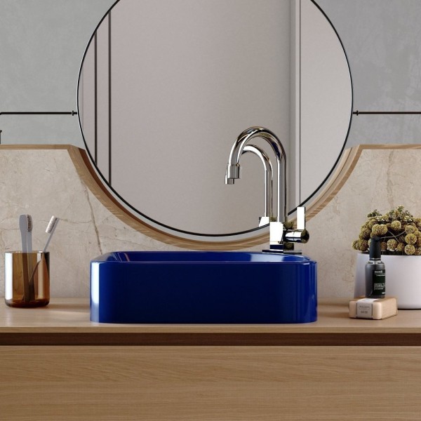 Encontraproduto.com.br - Kit Cuba Ro36 Cross Com Torneira Luxo E Válvula Click Com Sifão E Flexível Azul Escuro