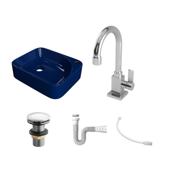 Encontraproduto.com.br - Kit Cuba Ro36 Cross Com Torneira Luxo E Válvula Click Com Sifão E Flexível Azul Escuro