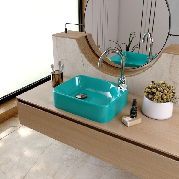 Kit Cuba Ro36 Cross Com Torneira Luxo E Válvula Click Com Sifão E Flexível Azul Turquesa