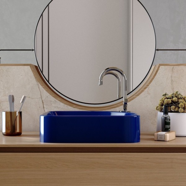 Encontraproduto.com.br - Kit Cuba Ro36 Cross Com Torneira 1198 E Válvula Botão Com Sifão E Flexível Azul Escuro
