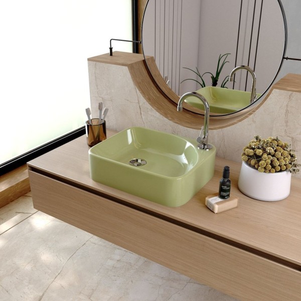 Encontraproduto.com.br - Kit Cuba Ro36 Cross Com Torneira 1198 E Válvula Botão Com Sifão E Flexível Verde Acqua
