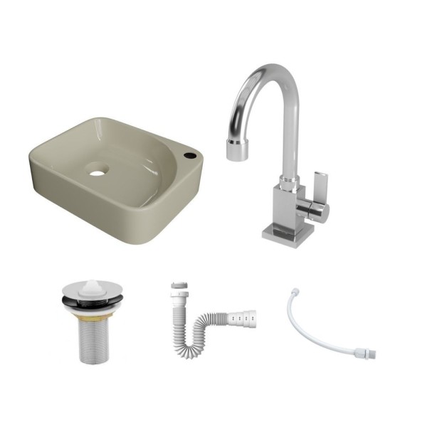 Encontraproduto.com.br - Kit Cuba Ro36 Cross Com Torneira Luxo E Válvula Metal Com Sifão E Flexível Bege