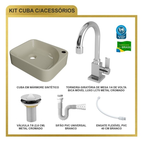 Encontraproduto.com.br - Kit Cuba Ro36 Cross Com Torneira Luxo E Válvula Metal Com Sifão E Flexível Bege
