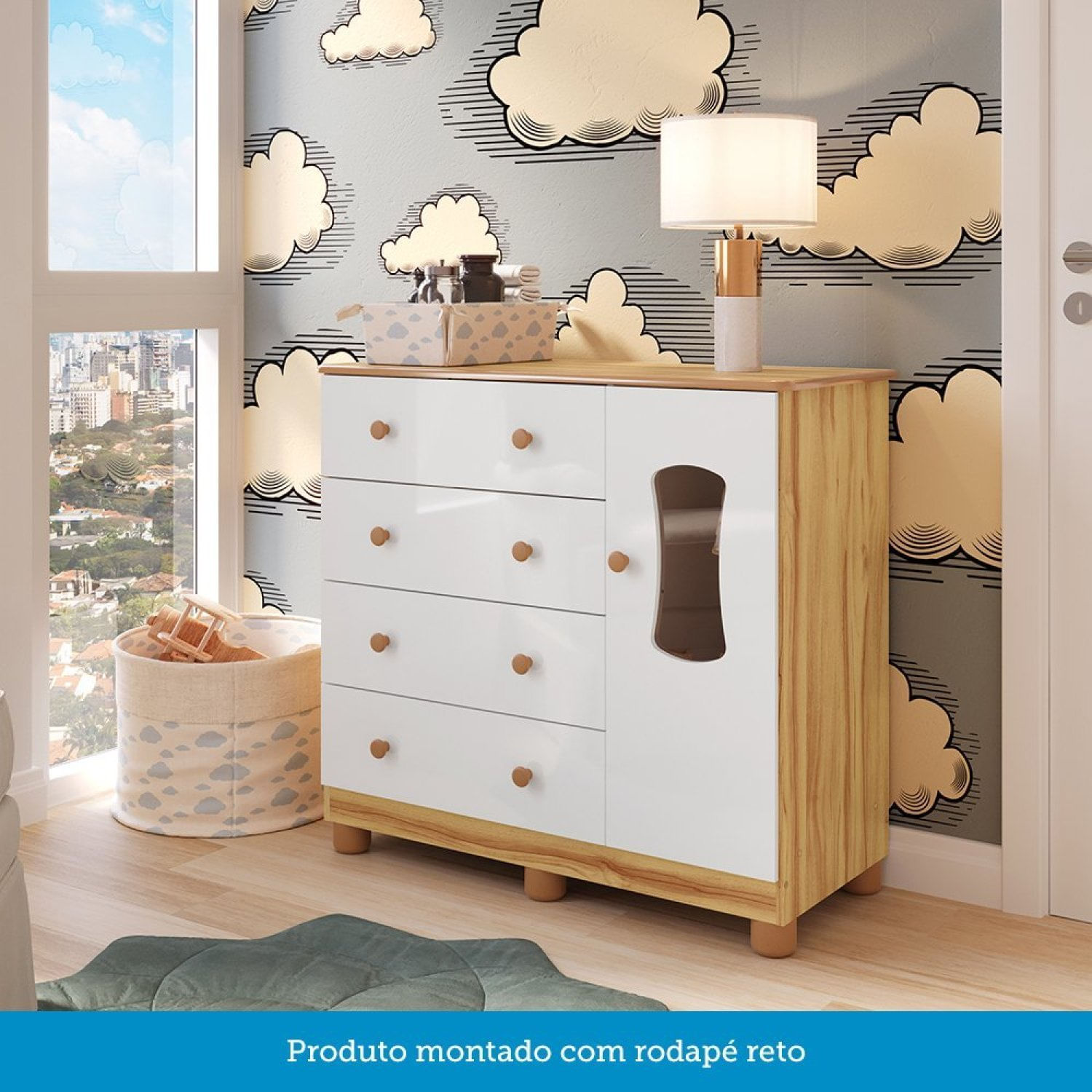 Encontraproduto.com.br - Quarto De Bebê Cômoda Com 1 Porta Janelada E Berço Com Rodízios 100% Mdf Lana Espresso Móveis Branco