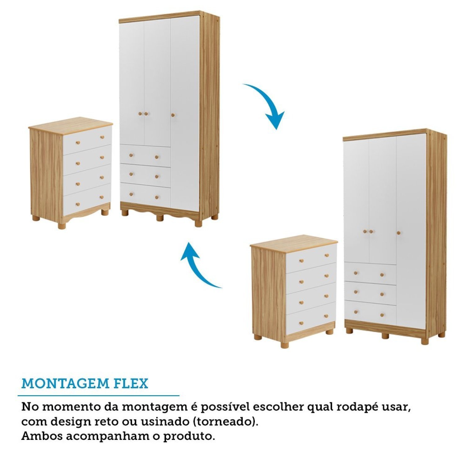 Encontraproduto.com.br - Quarto De Bebê Com Guarda Roupas 3 Portas Cômoda E Berço Com Rodizio Mimo 100% Mdf Espresso Móveis Branco