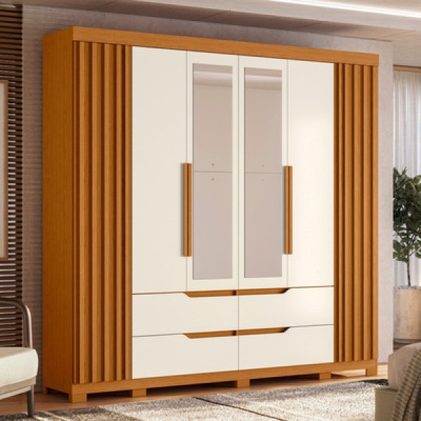 Encontraproduto.com.br - Guarda-roupa 06 Portas E 04 Gavetas Com Espelhos Doble Casal Cinamomo - Off White