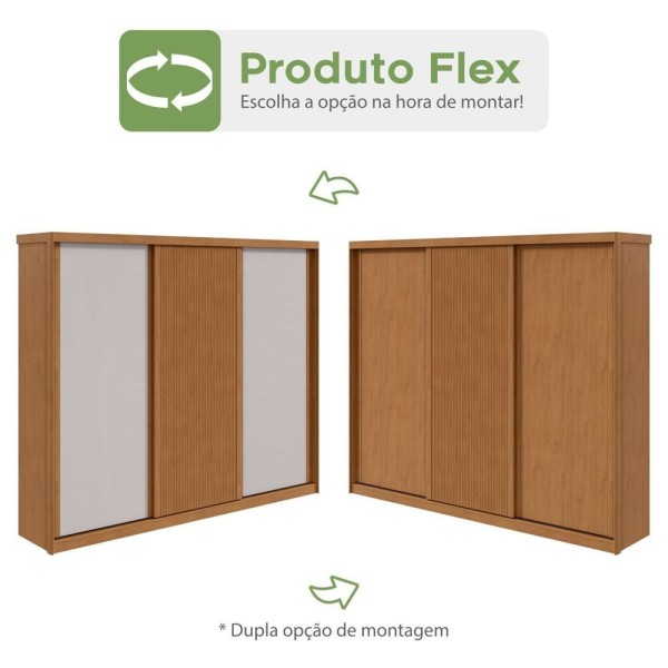 Encontraproduto.com.br - Guarda-roupa Ollie 3 Portas 4 Gavetas 8 Prateleiras Amêndoa Clean/off White/amêndoa Clean