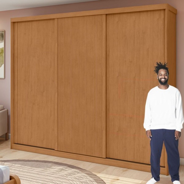 Encontraproduto.com.br - Guarda-roupa Ollie 3 Portas 4 Gavetas 8 Prateleiras Amêndoa Clean/off White/amêndoa Clean
