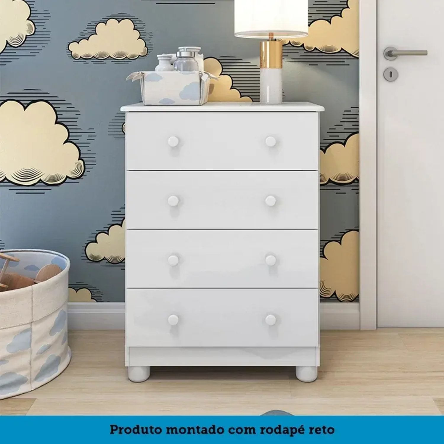 Encontraproduto.com.br - Quarto de Bebê Cômoda 4 Gavetas e Berço com Rodizio Mimo 100% Mdf Espresso Móveis Branco Brilho