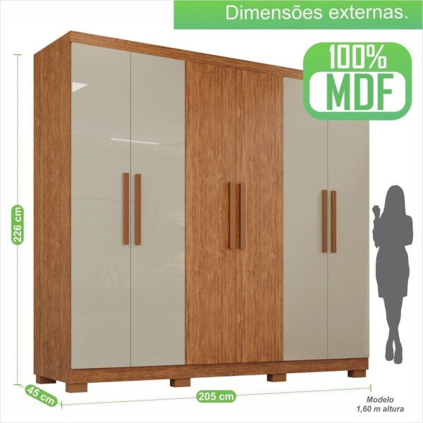 Encontraproduto.com.br - Guarda-roupa 6 Portas 4 Gavetas Sevilha Prime Cinamomo-off-cinamomo