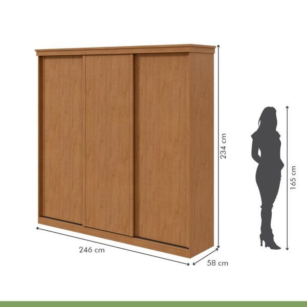 Encontraproduto.com.br - Guarda-roupa Caleb 246cm 3 Portas 4 Gavetas 6 Prateleiras Amendoa Clean-off White-amêndoa Off White