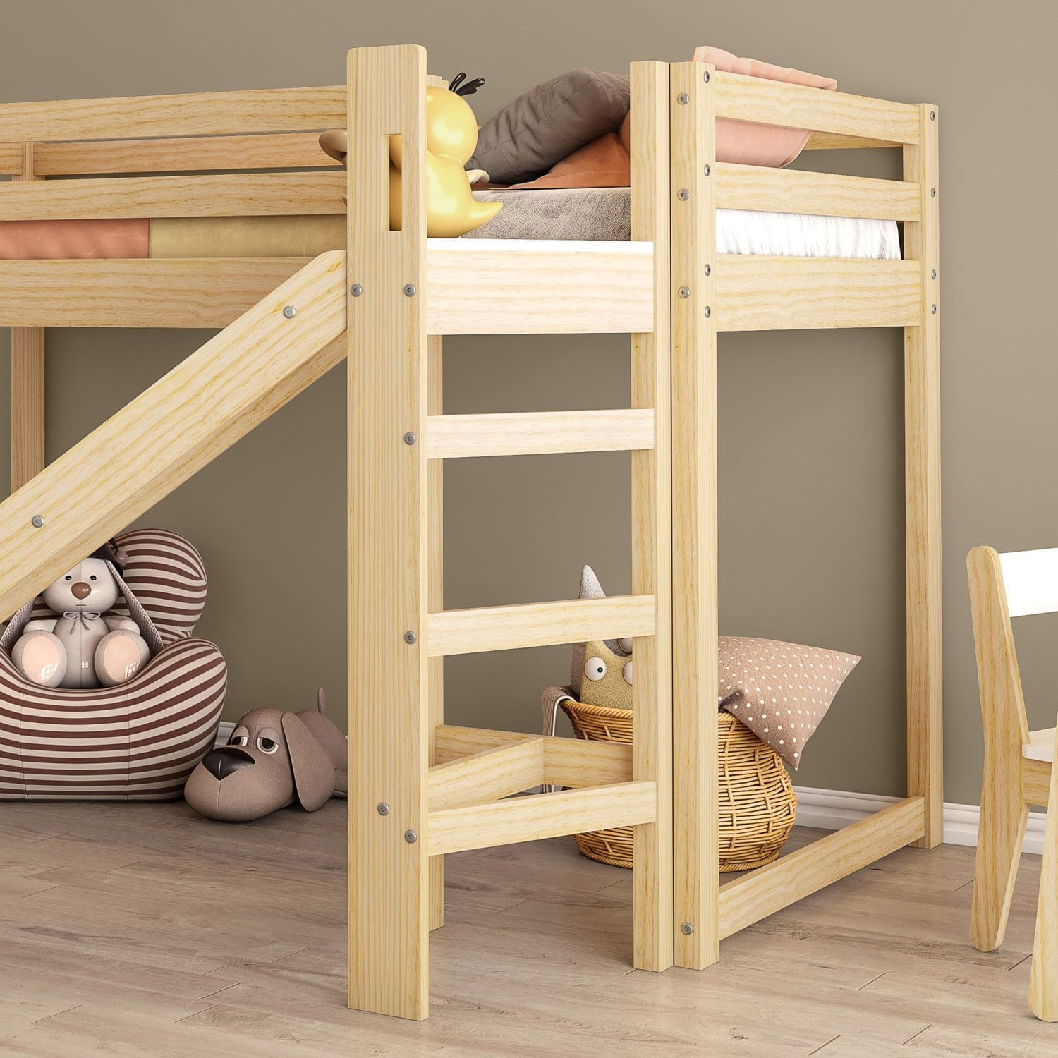 Encontraproduto.com.br - Cama Alta Infantil Divertida Com Escorregador Transversal Casatema Branco-natural