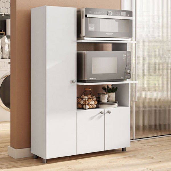Armário De Cozinha Multiuso âmbar 3 Portas Forno E Micro Branco